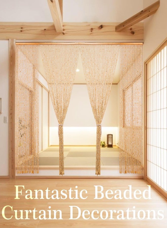 Ezcasch 52 Strands 35.4" x 79" Bamboo and Wood Beaded Curtain for Doorway Handmade Natural Doorway Beads Bohemian Bamboo and Wooden Room Devider Hanging Boho Beaded Curtain,Beige - Image 2